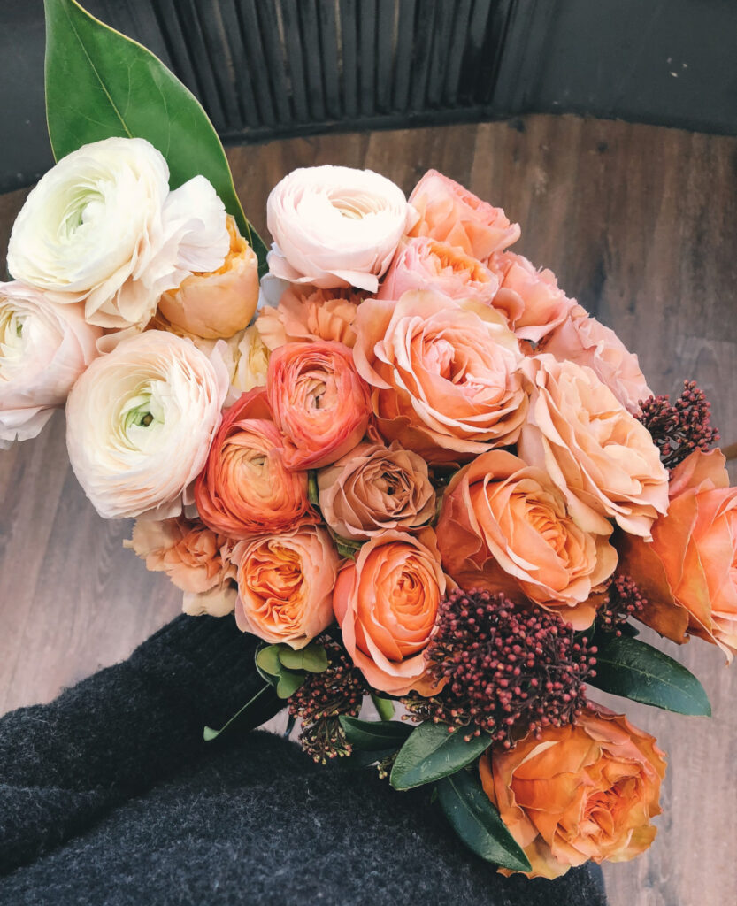 Assorted pink and peach garden roses