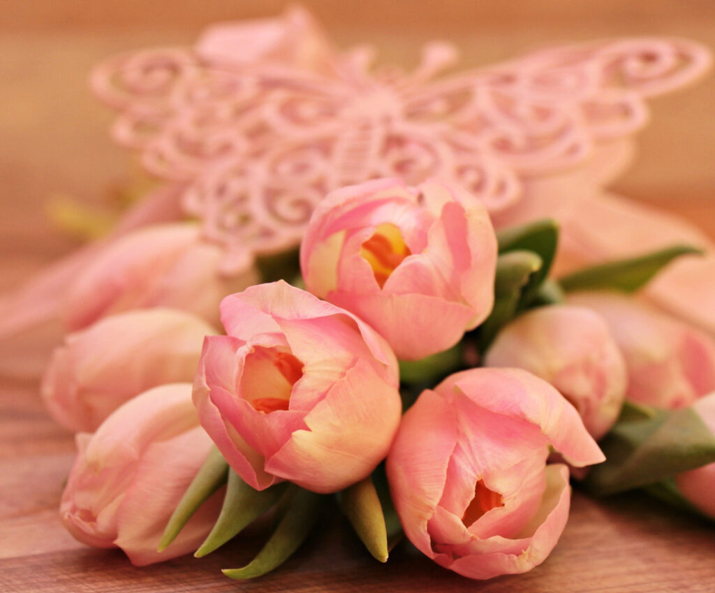 Bright colored tulip bouquets