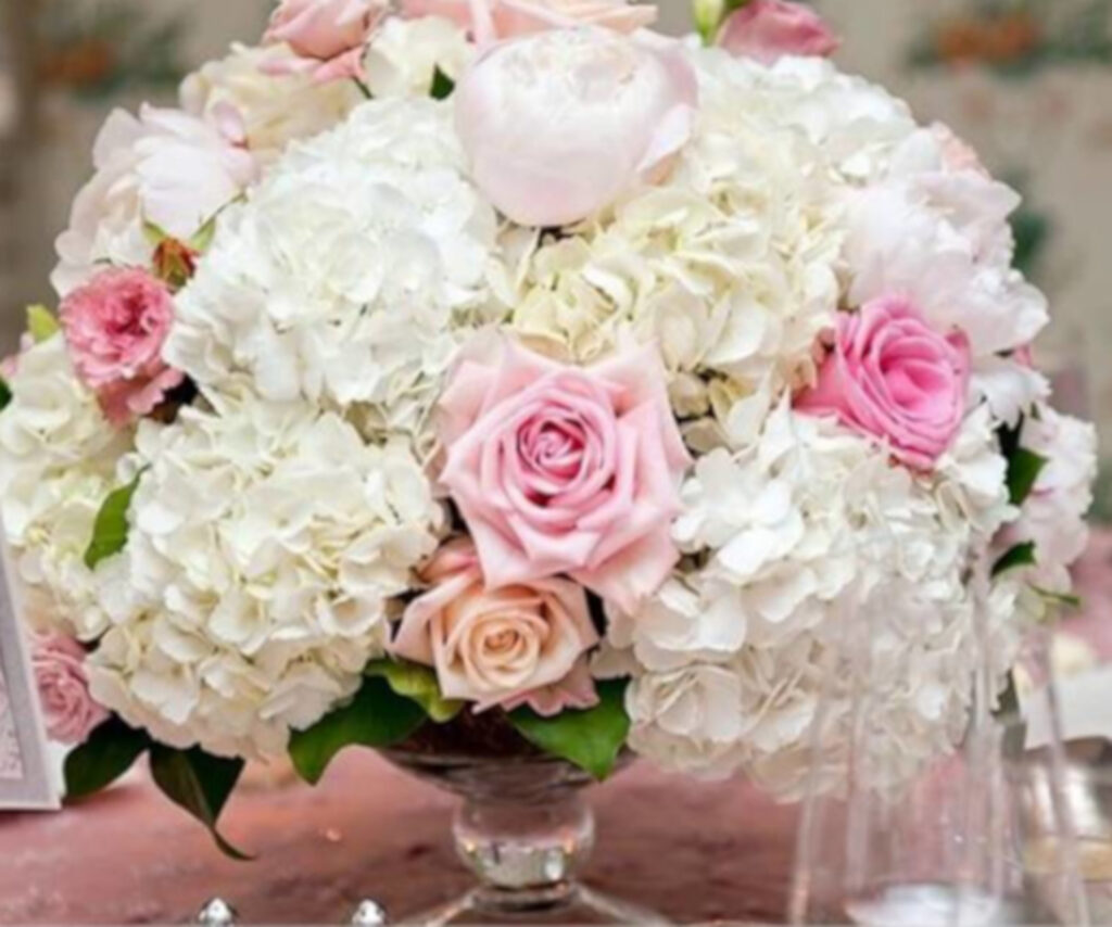 Pink and white peony centerpiece