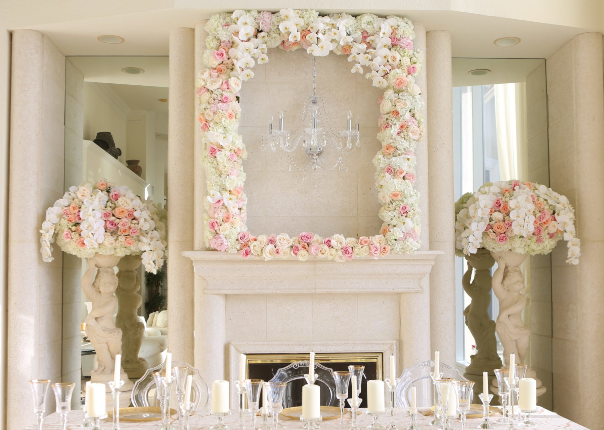 Ideas To Choose The Wedding Flowers For Fireplace Wedding Decor