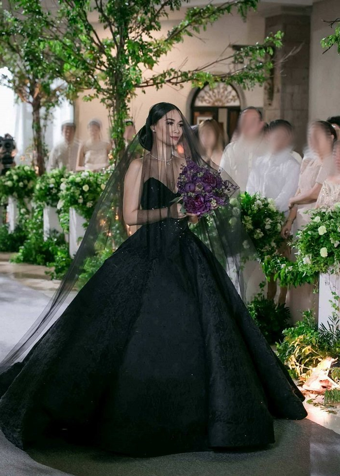 bride wearing black dress