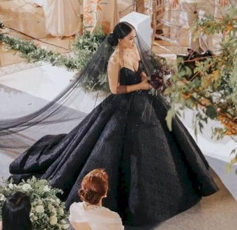 bride wearing black dress