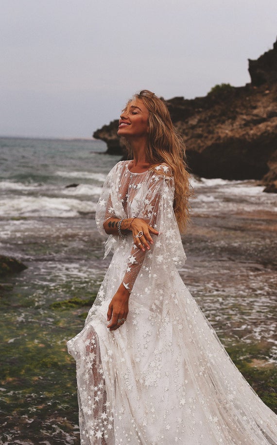 white bohemian gown