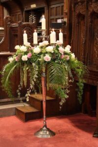 Candelabras wedding flowers church